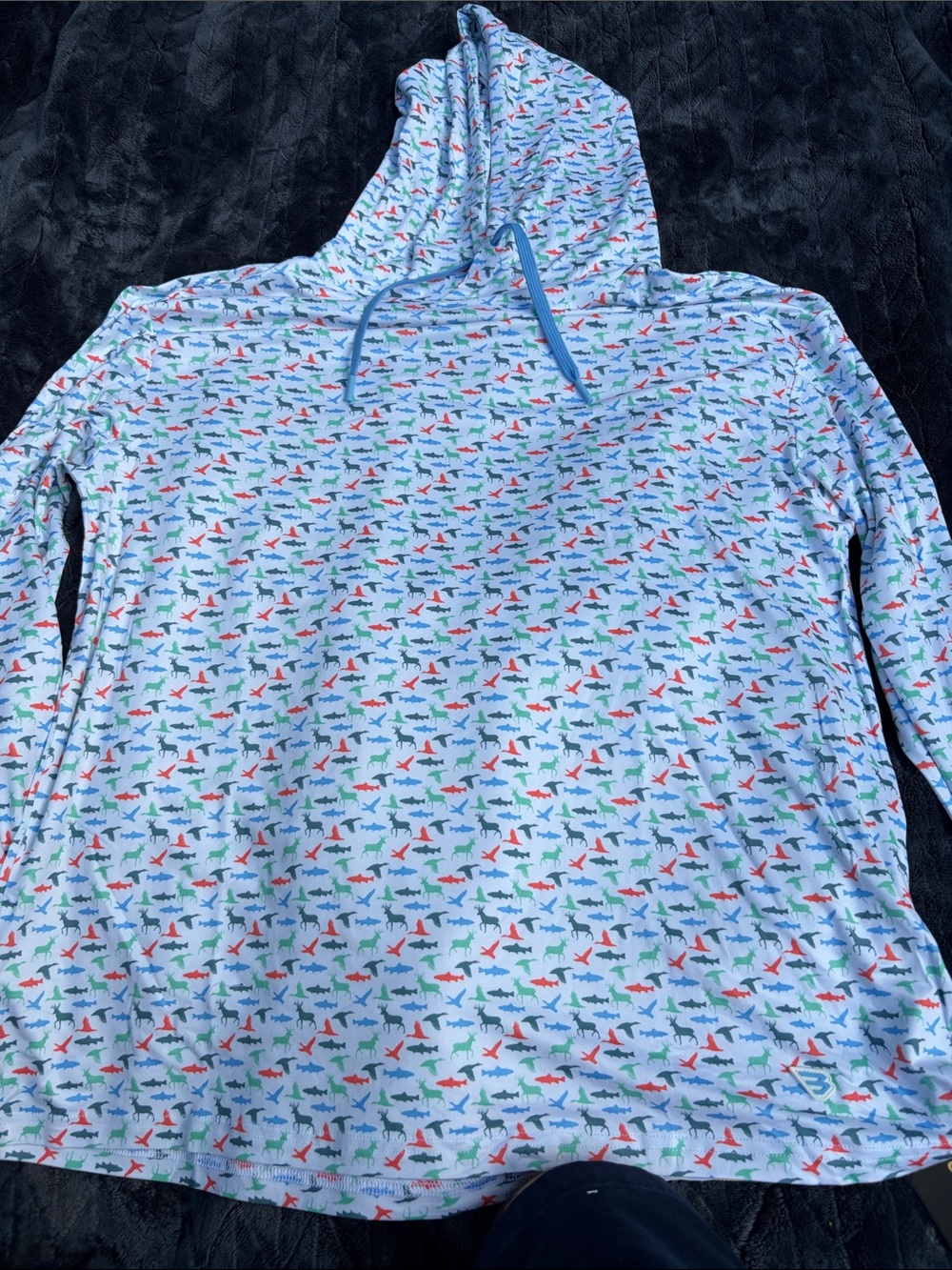 BURLEBO Light Blue Hooded Shirt Jacket with Multicolor Shark Print